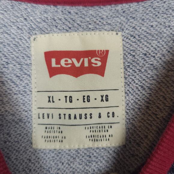 Levi's Men's Raglan Shirt Size XL Long Sleeve Crewneck Kangaroo Pocket Gray Red - Picture 3 of 7